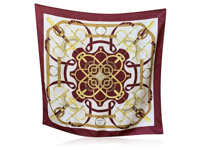 Hermès Hermes Vintage Silk Scarf Eperon D'Or 1974 Henry D'Origny Dark red  ref.1328593