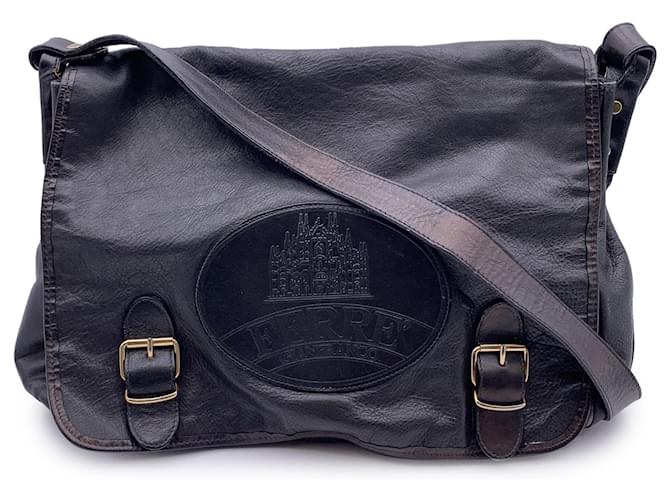Gianfranco Ferré Grand sac à bandoulière messager en cuir noir vintage  ref.1328594