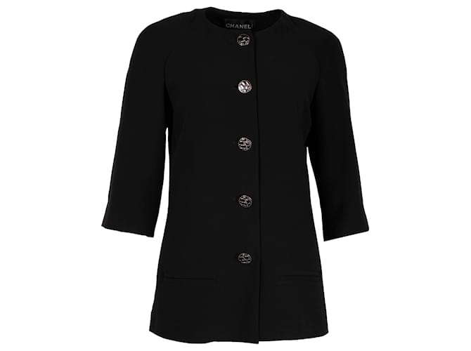 Timeless Chanel Collarless Evening Jacket in Black Silk  ref.1328602