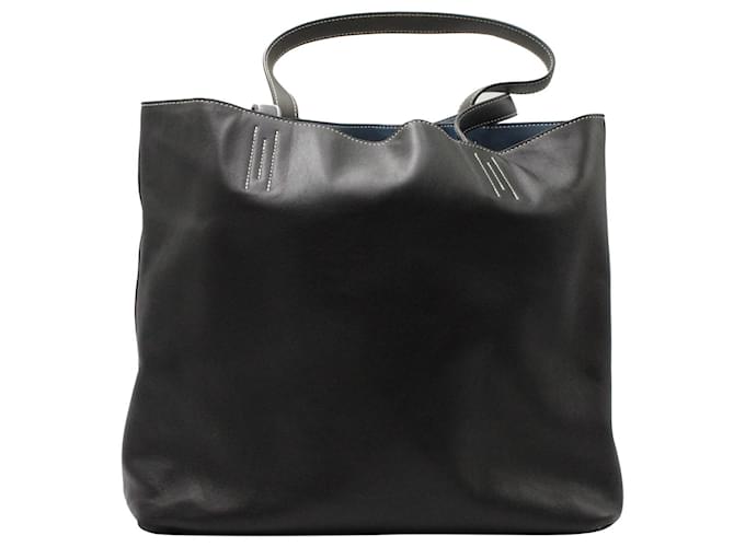 Hermès Double Sens 45 Reversible Tote in Navy Blue/Blue/Grey Leather  ref.1328615