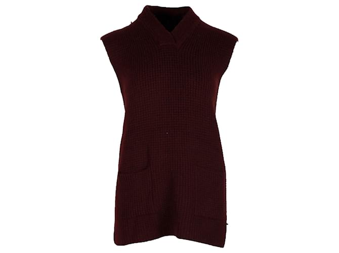 Hermès V-neck Knit Vest in Maroon Cashmere Brown Red Wool  ref.1328626