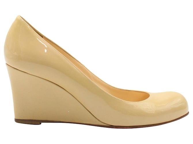 Christian Louboutin Ron Ron Wedge in Beige Patent Leather  ref.1328627