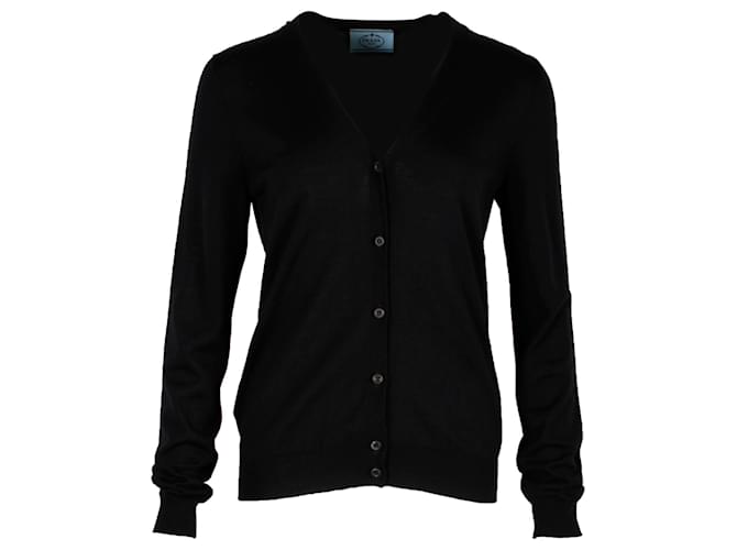 Prada V-neck Cardigan in Black Wool  ref.1328632