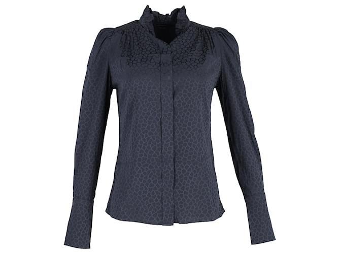 Isabel Marant Lamia Button-Up Top in Navy Blue Silk  ref.1328636