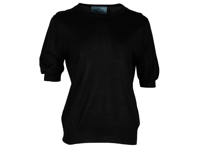 Prada Knit Short Sleeve Top in Black Cotton  ref.1328639
