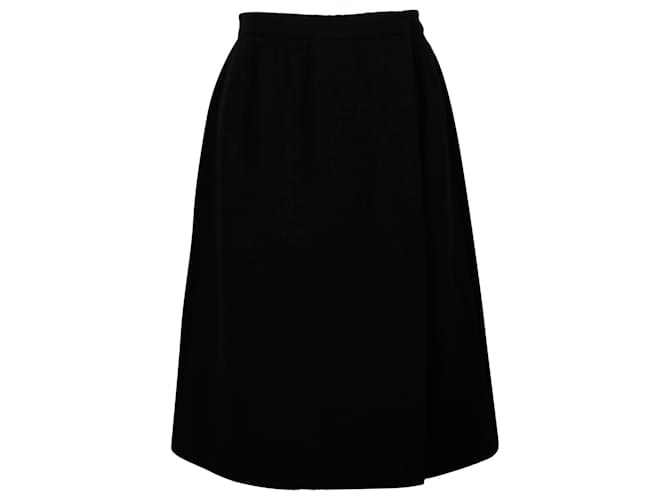 Prada Vintage Overlap Knee Length Skirt in Black Virgin Wool  ref.1328643
