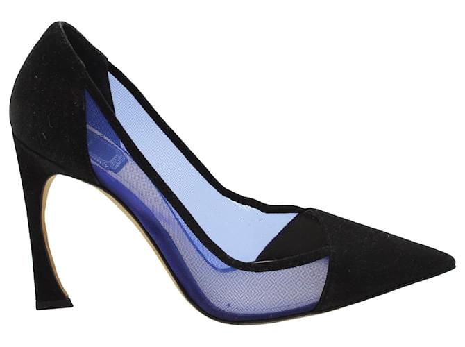 Christian Dior Zapatos de salón con punta en punta de malla Dior en ante negro Suecia  ref.1328652