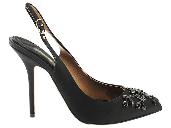 Zapatos de tacón con tira trasera y adornos de cristal Dolce & Gabbana en satén negro  ref.1328654