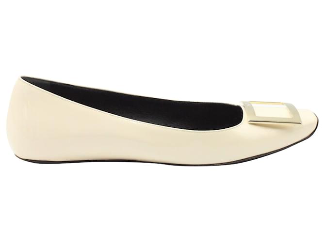 Roger Vivier Trompette Ballet Flats in White Patent Leather Cream  ref.1328670