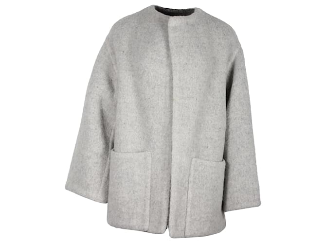Abrigo corto sin cuello Hermès en lana de alpaca gris  ref.1328675