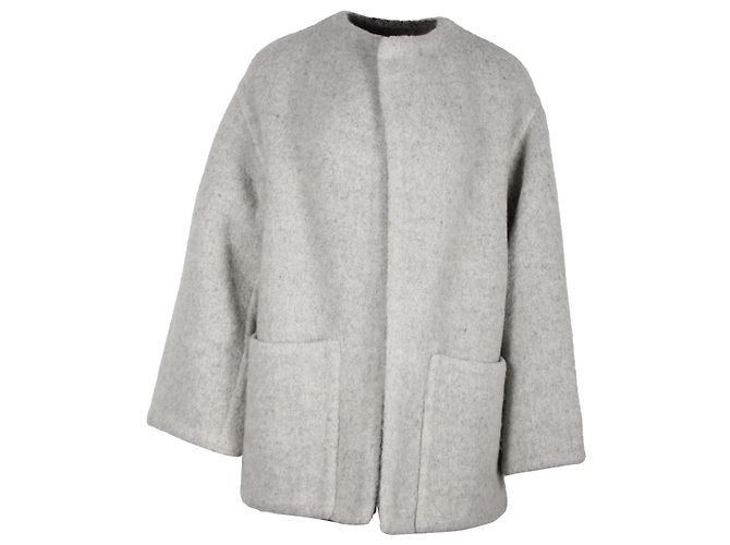 Hermès Collarless Short Coat in Grey Alpaca Wool