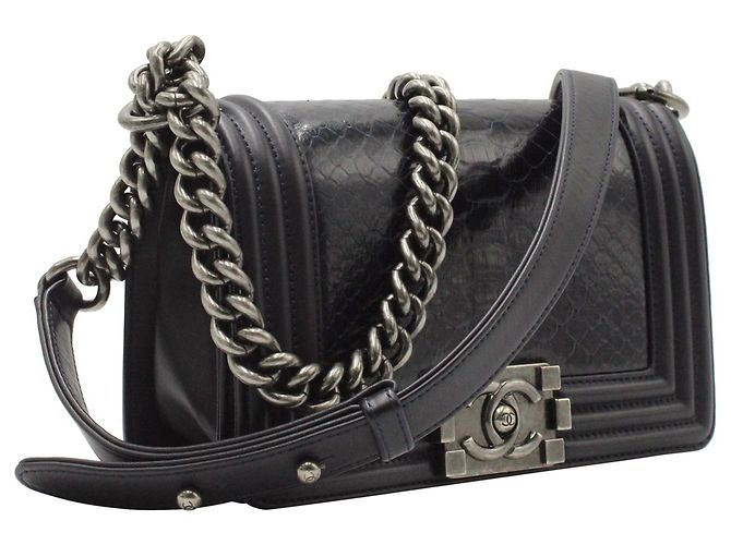 Chanel Medium Boy Flap Bag in Navy Blue Python Leather