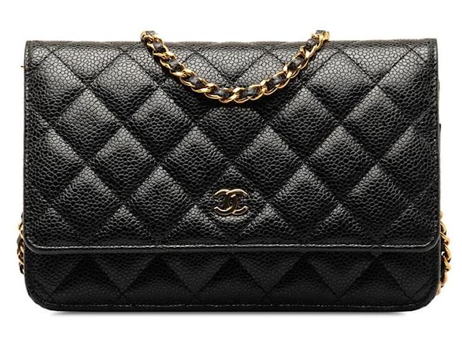 Wallet On Chain Chanel CC Caviar Geldbörse an Kette Umhängetasche Leder in gutem Zustand  ref.1328680