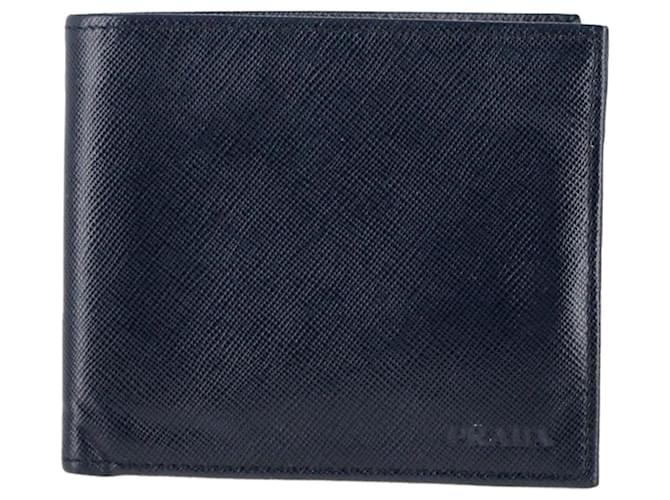 Portafoglio bi-fold Prada in pelle Saffiano Blu Navy  ref.1328721