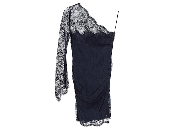 Emilio Pucci One Shoulder Lace Mini Dress in Navy Blue Polyester  ref.1328729