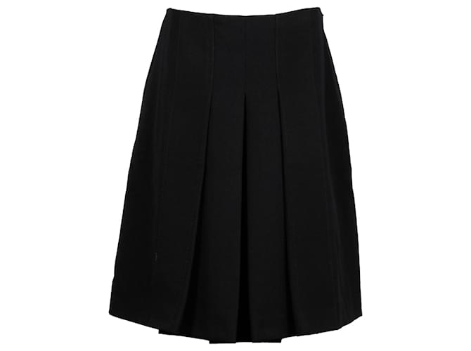 Prada Pleated A-Line Skirt in Black Wool  ref.1328732