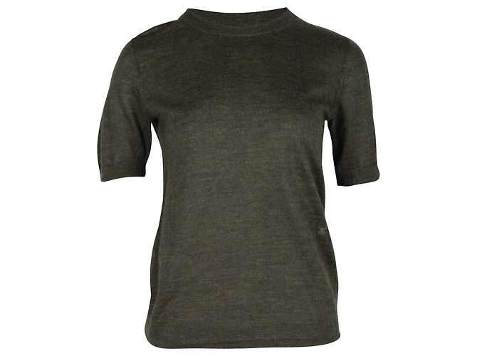 Céline Camiseta Celine de malha de manga curta em acrílico verde e lã