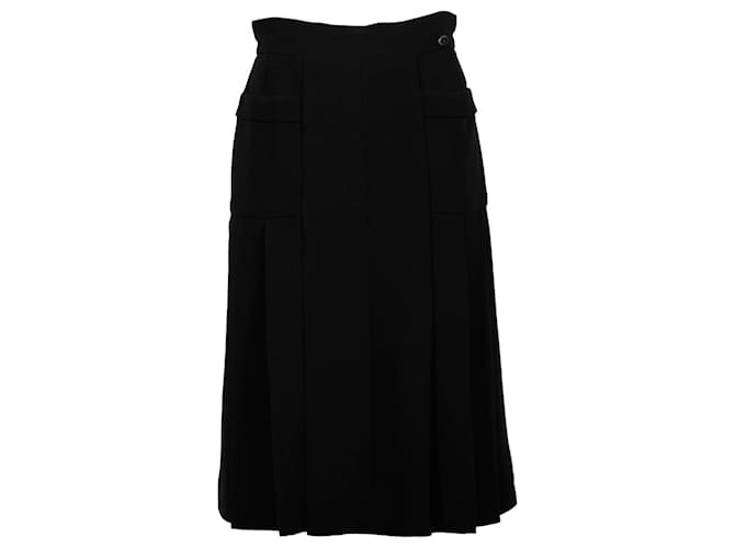 Classique Jupe trapèze plissée Chanel en soie noire  ref.1328750