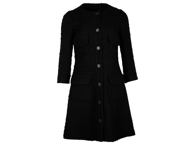 Classique Manteau boutonné à manches quart Chanel en laine noire  ref.1328758