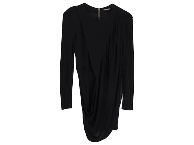Balmain Draped Mini Dress in Black Viscose Cellulose fibre  ref.1328762