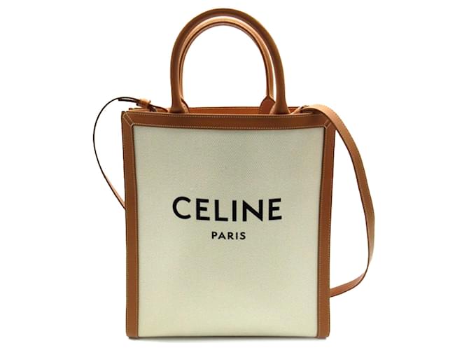 Céline Celine Brown Small Vertical Cabas Satchel Beige Cloth Cloth  ref.1328895