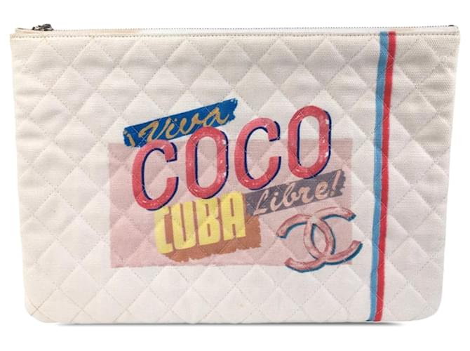Custodia Chanel bianca grande Viva Coco Cuba Libre O Bianco Tela Panno  ref.1328913