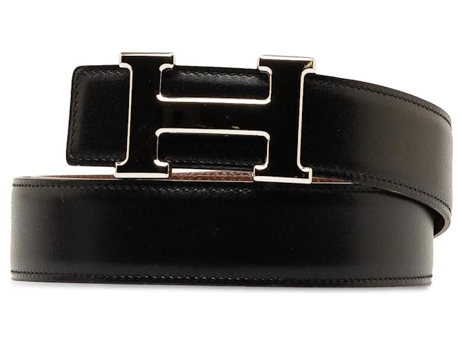 Hermès Black Constance Reversible Belt Brown Leather Pony-style calfskin  ref.1328918