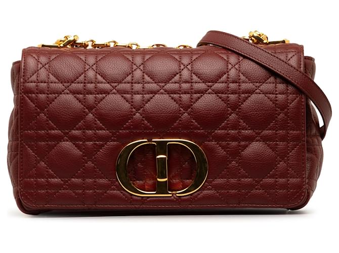 Dior Red Medium Calfskin Cannage Caro Bag Leather Pony-style calfskin  ref.1328919