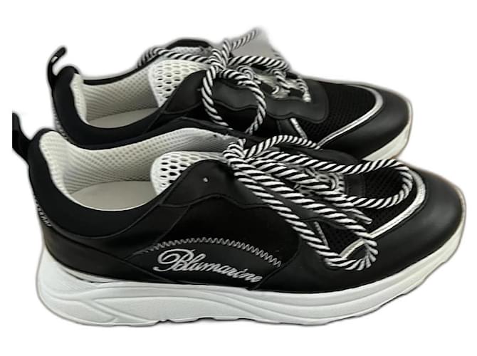 Sneakers en cuir Blumarine Fourrure Noir Blanc  ref.1328941