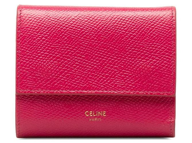 Céline Celine Leder Dreifach-Geldbörse Kurze Geldbörse Leder in ausgezeichnetem Zustand  ref.1328988