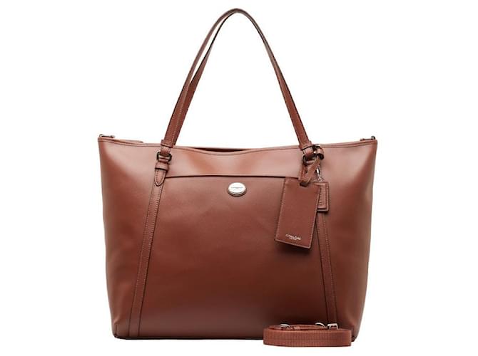 Bolsa de ombro 2WAY em couro Coach com logo em muito bom estado Marrom  ref.1329003