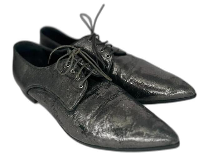Miu Miu waxed shoes in dark silver Silvery Leather  ref.1329141