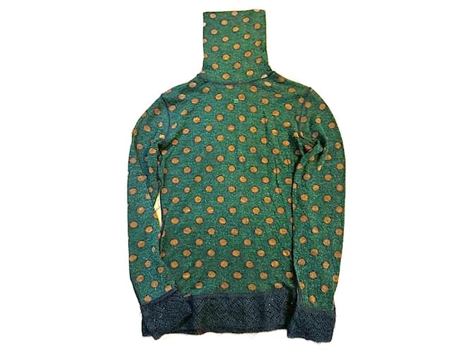 Haut à pois vintage Jean Paul Gaultier en laine verte avec pois jaunes Gris  ref.1329148