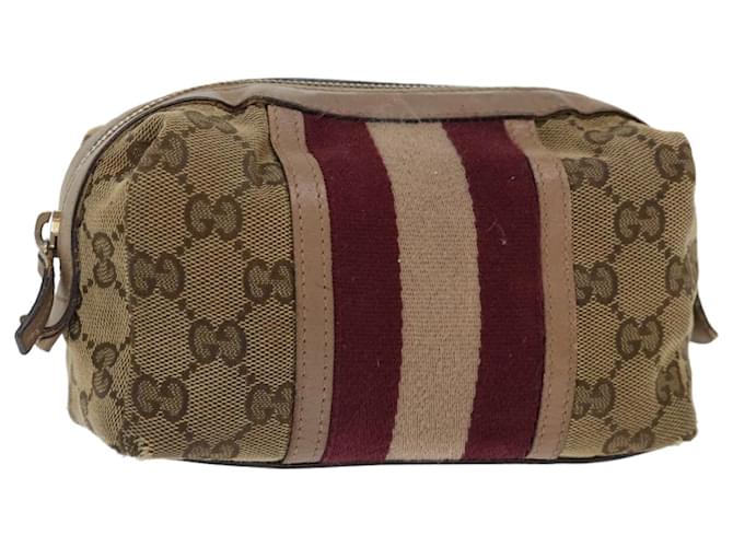 GUCCI GG Canvas Sherry Line Pouch Beige Wine Red 256636 auth 70306  ref.1329226