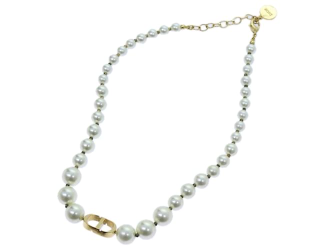 Christian Dior Collier de perles métal Blanc Auth am6079  ref.1329238