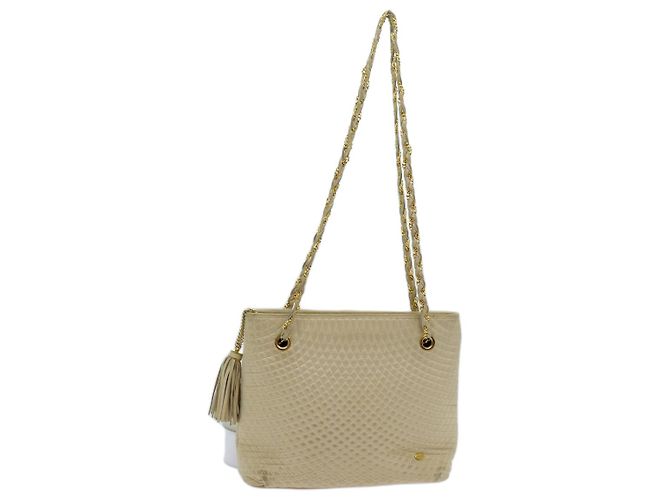 Bolsa de ombro com corrente acolchoada BALLY Couro Bege Auth ac2905