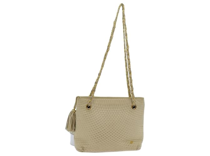 BALLY Quilted Chain Shoulder Bag Leather Beige Auth ac2905  ref.1329285