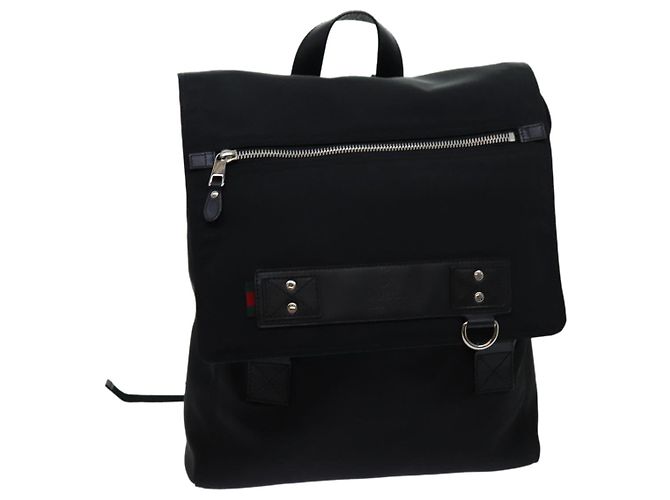 GUCCI Web Sherry Line Rucksack Nylon Schwarz Grün Rot 246407 Auth bs13331