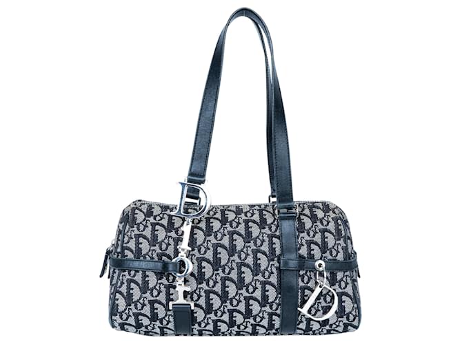 Christian Dior Charms Boston Monogram Shoulder Bag Blue Cloth  ref.1329962