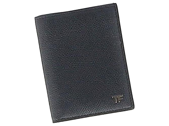 Porte-cartes compact à deux volets Tom Ford en cuir noir  ref.1330198