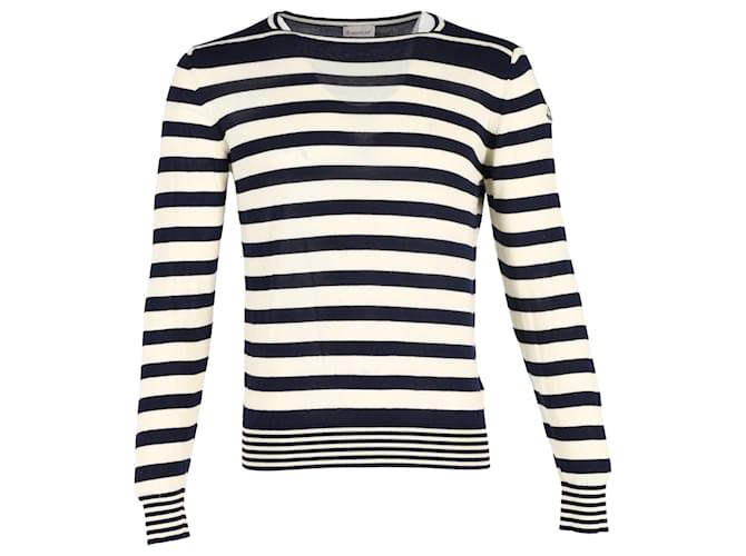 Moncler Striped Sweatshirt in Navy Blue Cotton  ref.1330202