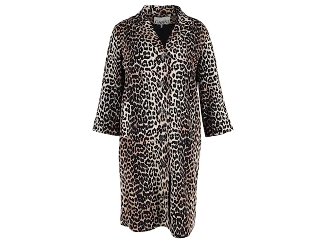 Ganni Leopard Print Coat in Animal Print Wool  ref.1330209