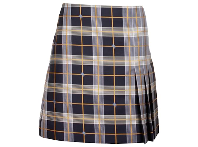 Burberry Pleat Detail Check Mini Skirt in Grey Polyester Wool  ref.1330213
