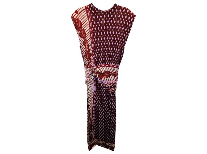 Autre Marque Diane Von Furstenberg Printed Dress in Burgundy Silk Dark red  ref.1330221