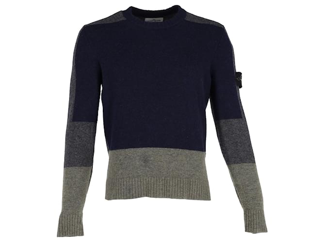 Jersey con cuello redondo y diseño color block en lana azul marino de Stone Island  ref.1330225