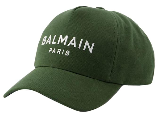 Casquette Brodée - Balmain - Coton - Kaki/Blanc Vert  ref.1330250