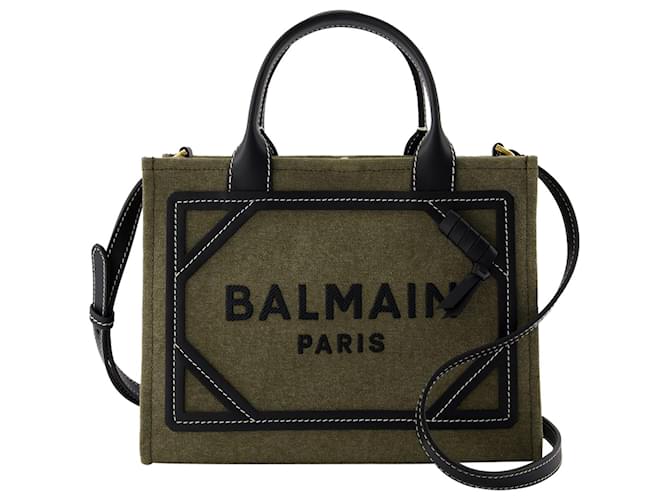 B-Army Small Shopper Bag - Balmain - Canvas - Khaki/Black Green Cloth  ref.1330252