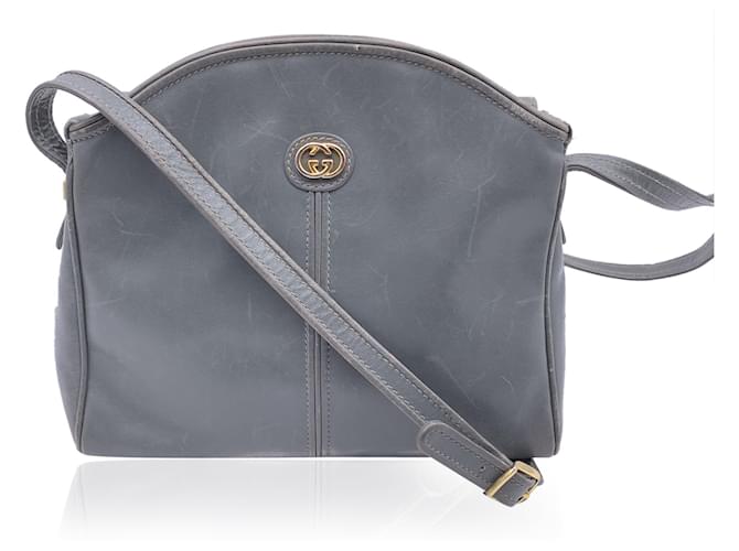 Gucci Vintage Grey Leather Messenger Crossbody Shoulder Bag  ref.1330275