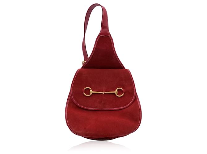 Gucci Borsa a tracolla a tracolla con zaino Horsebit in pelle scamosciata rossa vintage Rosso Svezia  ref.1330276