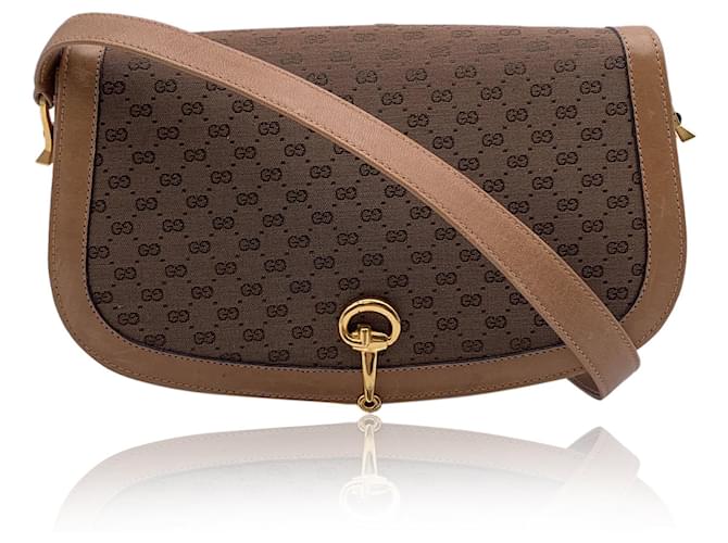 Gucci Vintage Brown Monogram Canvas Leather Flap Shoulder Bag Cloth  ref.1330283